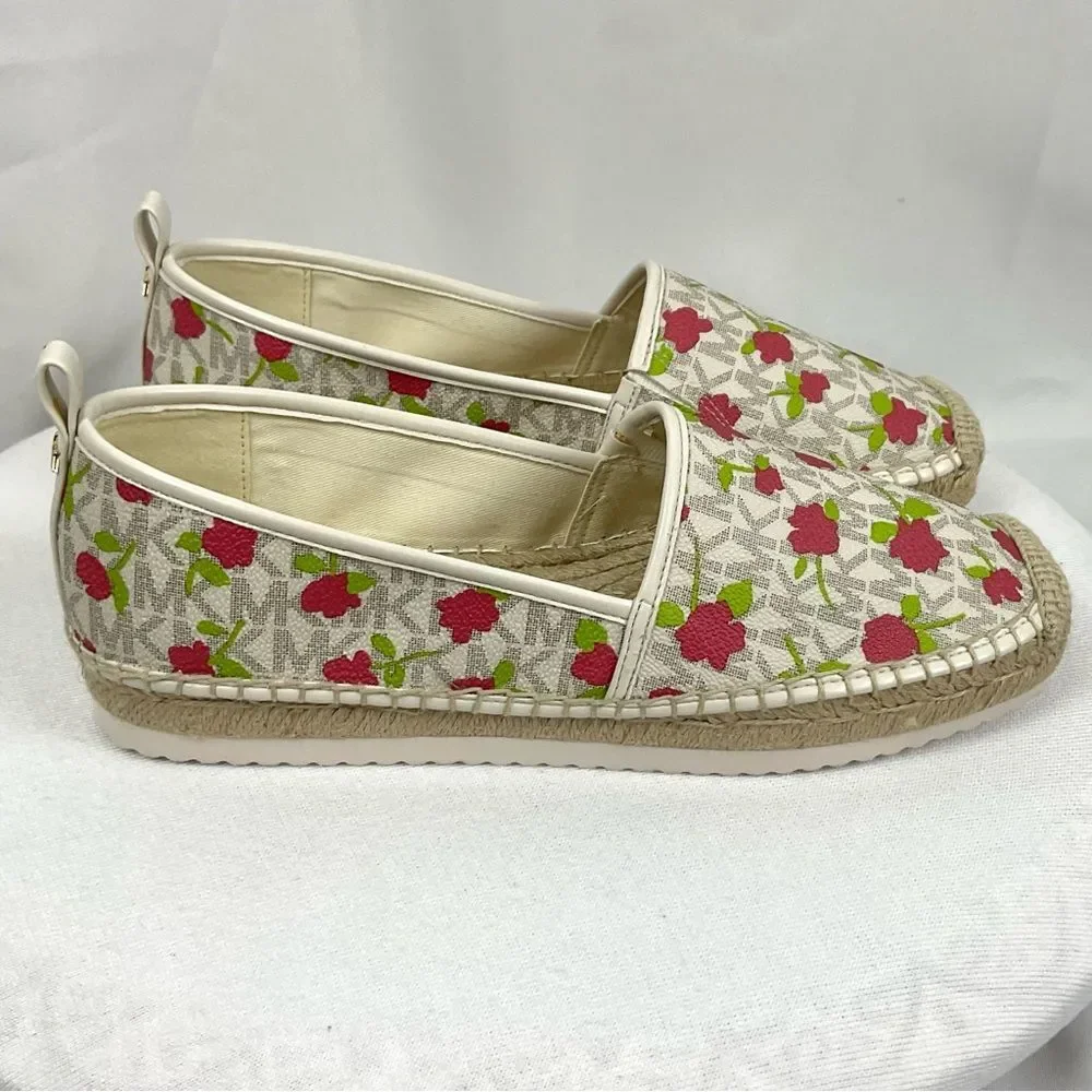 Michael Kors Lenny Espadrille Slip On Shoes Sz 7.5 M New Rose & Signature Flats
